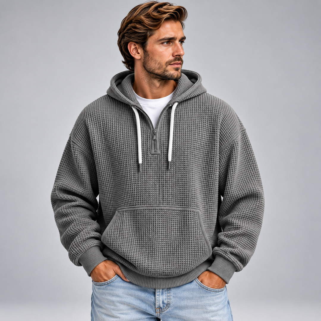 Herre half-zip hættetrøje med tekstur og relaxed fit