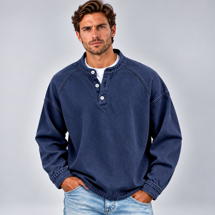 Herre sweatshirt med knaplukning og afslappet pasform