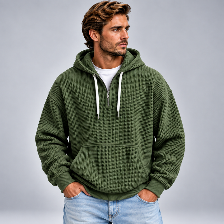 Herre half-zip hættetrøje med tekstur og relaxed fit