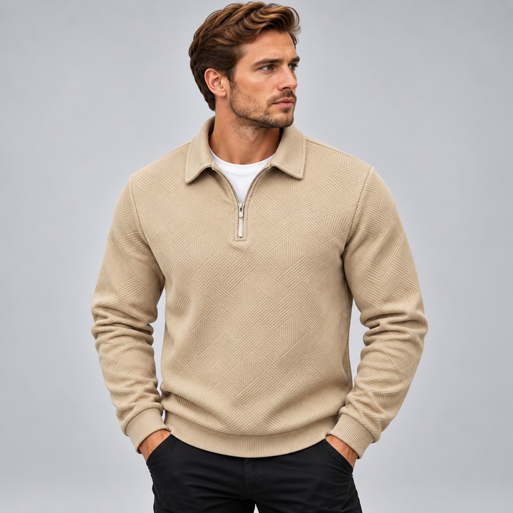 Herre pullover med polokrave halv lynlås og struktureret mønster