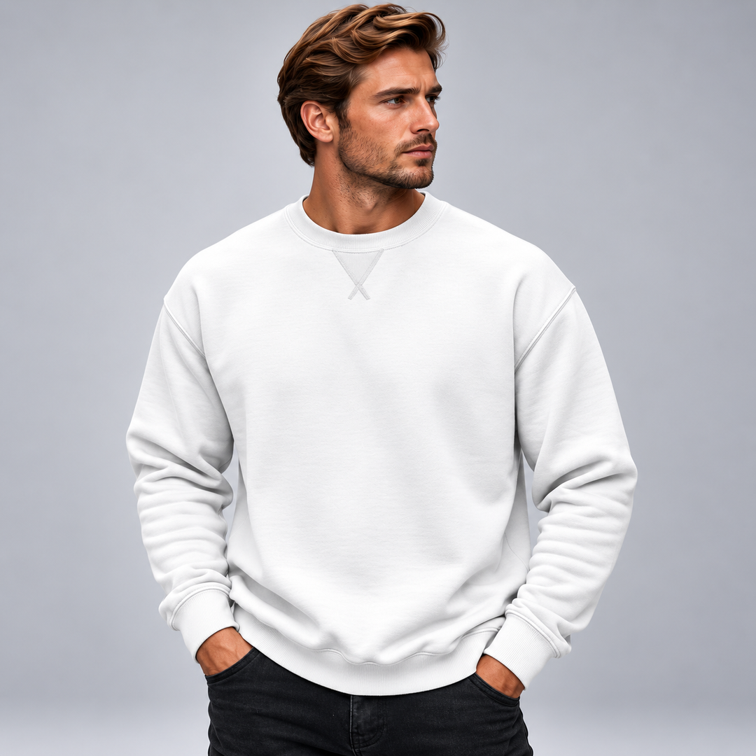 Herre sweatshirt med rund hals relaxed fit og ribkanter