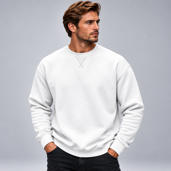Herre sweatshirt med rund hals relaxed fit og ribkanter