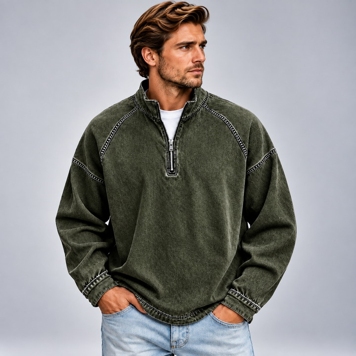 Herre half-zip sweatshirt med høj krave og relaxed fit