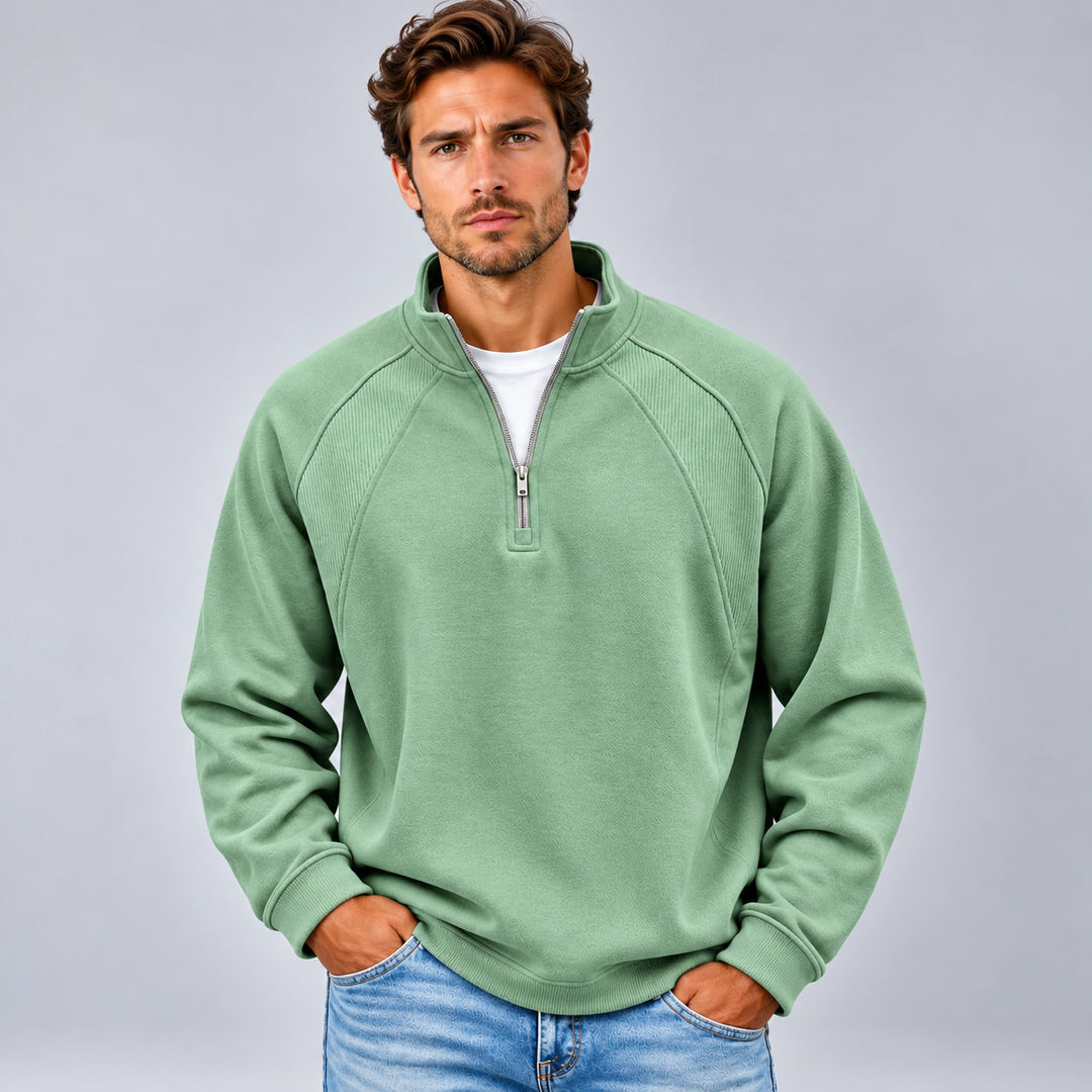 Herre sweatshirt med kvart lynlås og opretstående krave