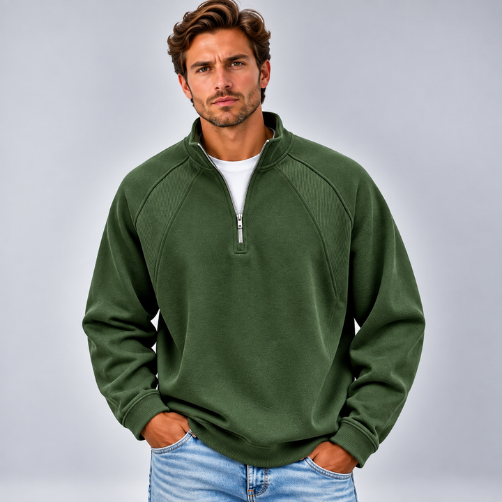 Herre sweatshirt med kvart lynlås og opretstående krave