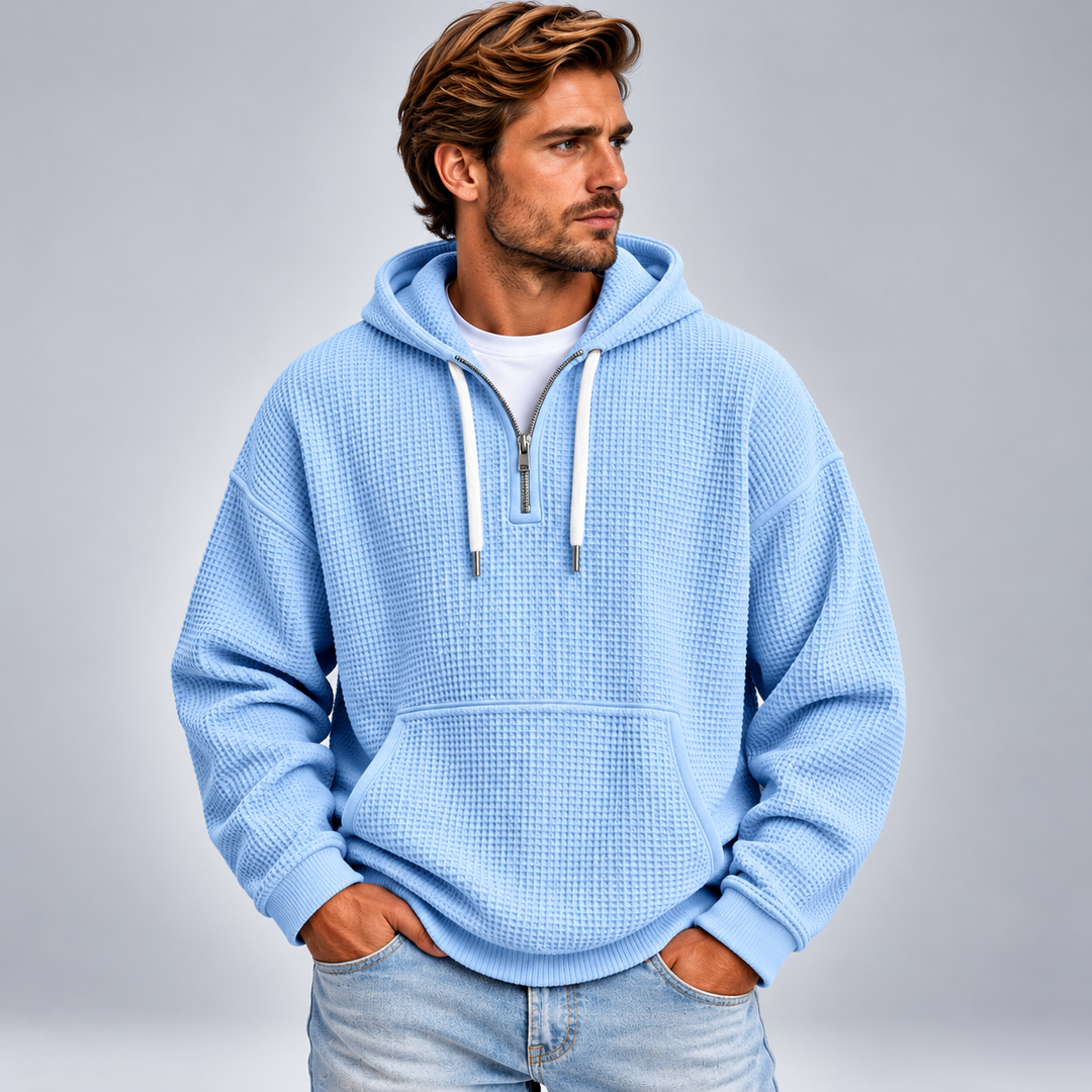 Herre half-zip hættetrøje med tekstur og relaxed fit
