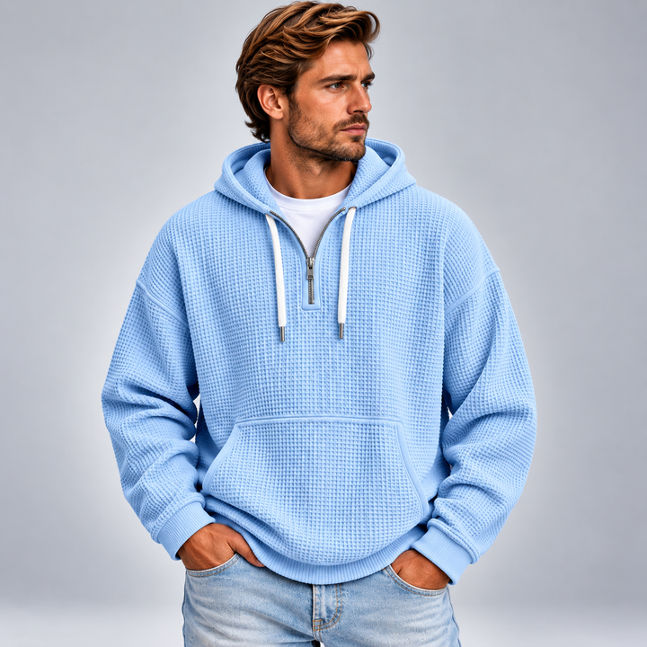 Herre half-zip hættetrøje med tekstur og relaxed fit