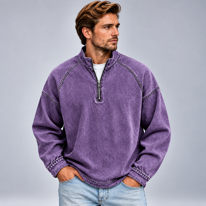 Herre half-zip sweatshirt med høj krave og relaxed fit