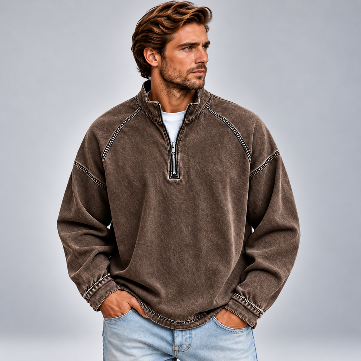 Herre half-zip sweatshirt med høj krave og relaxed fit