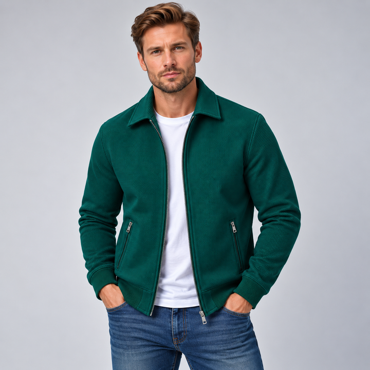 Herre overshirt med tekstureret struktur og lynlåslukning