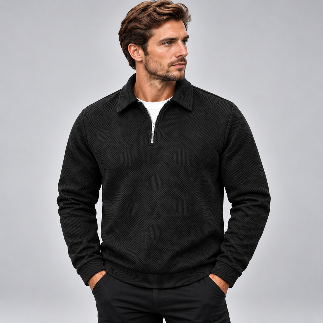 Herre pullover med polokrave halv lynlås og struktureret mønster