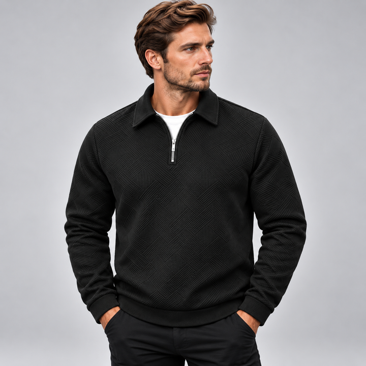 Herre pullover med polokrave halv lynlås og struktureret mønster