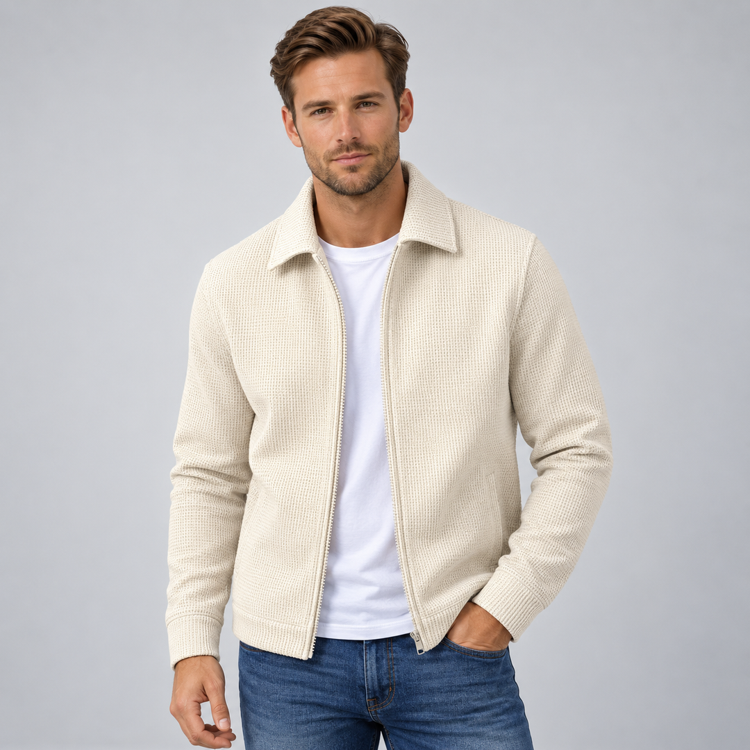 Herre overshirt med tekstureret struktur og lynlåslukning