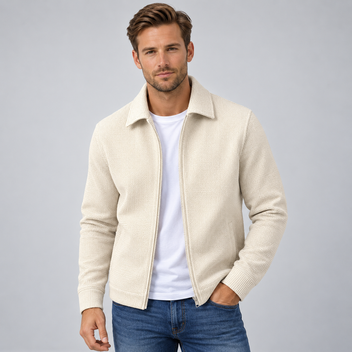 Herre overshirt med tekstureret struktur og lynlåslukning