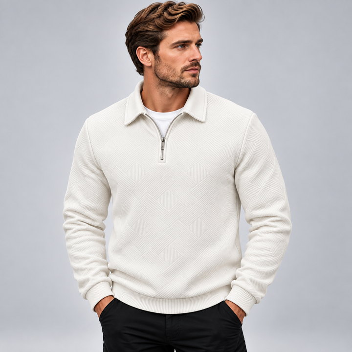 Herre pullover med polokrave halv lynlås og struktureret mønster