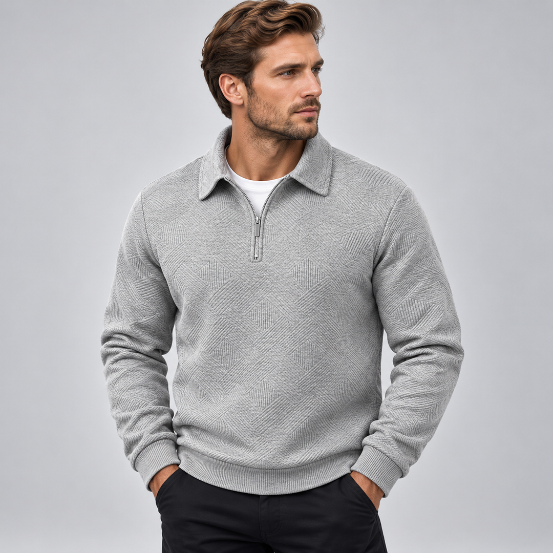 Herre pullover med polokrave halv lynlås og struktureret mønster