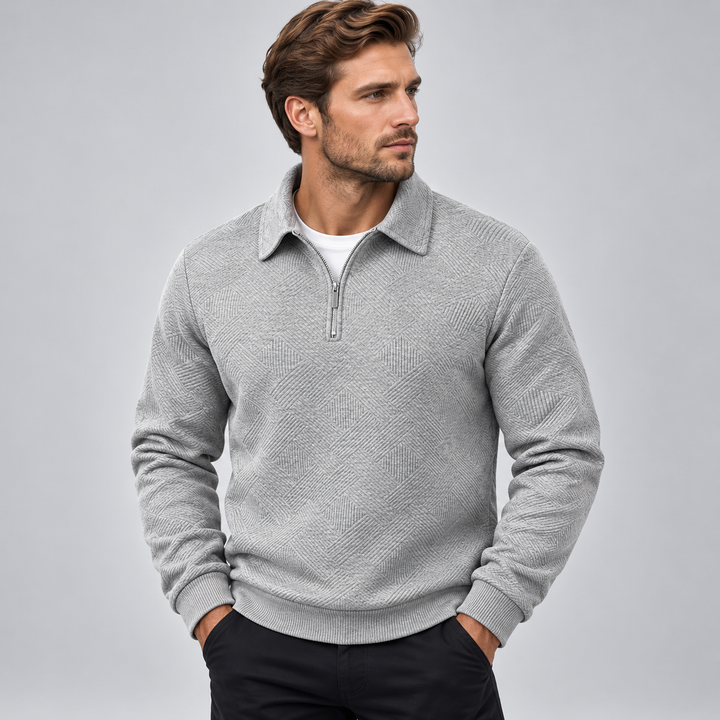 Herre pullover med polokrave halv lynlås og struktureret mønster