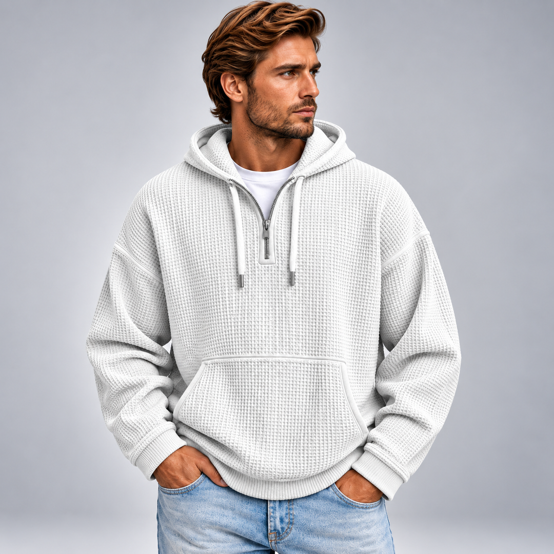 Herre half-zip hættetrøje med tekstur og relaxed fit