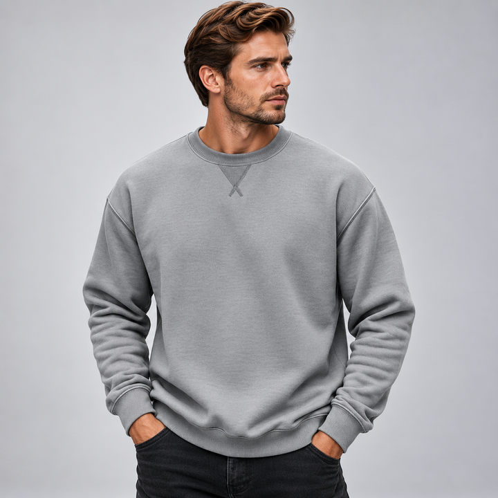 Herre sweatshirt med rund hals relaxed fit og ribkanter