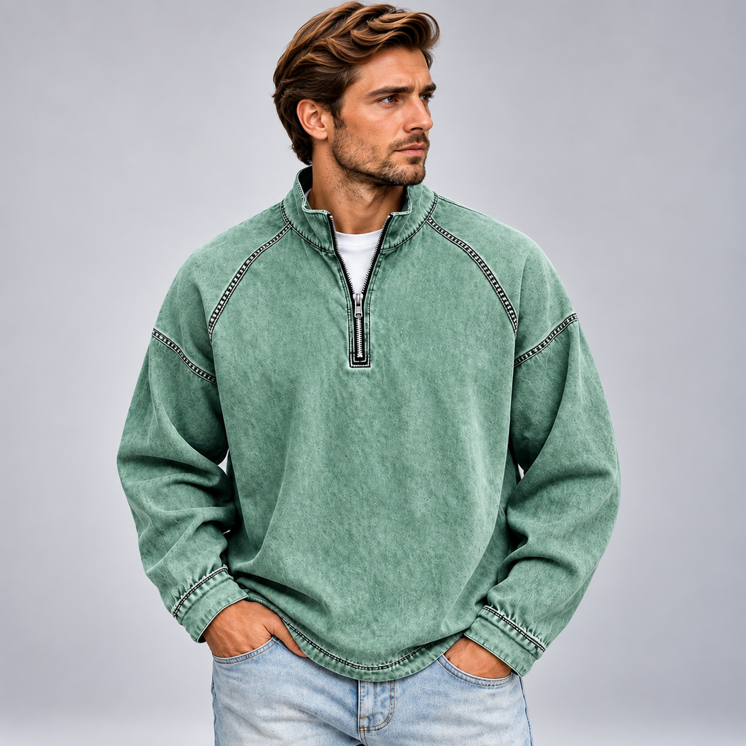 Herre half-zip sweatshirt med høj krave og relaxed fit