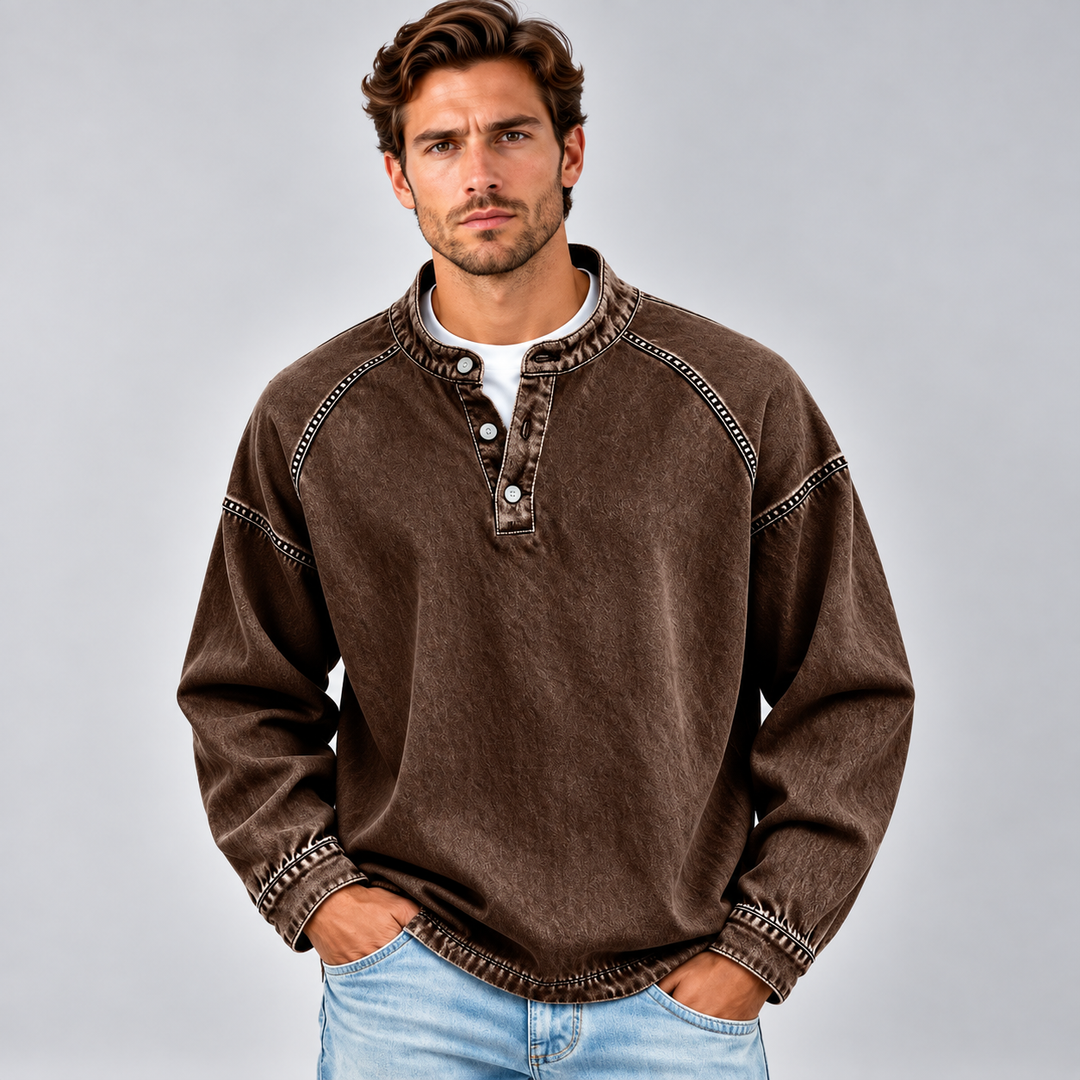 Herre sweatshirt med knaplukning og afslappet pasform