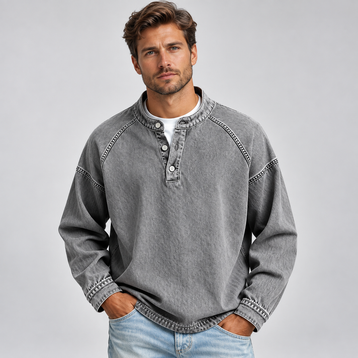 Herre sweatshirt med knaplukning og afslappet pasform