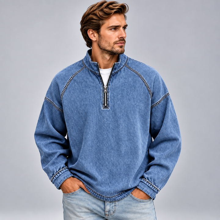 Herre half-zip sweatshirt med høj krave og relaxed fit