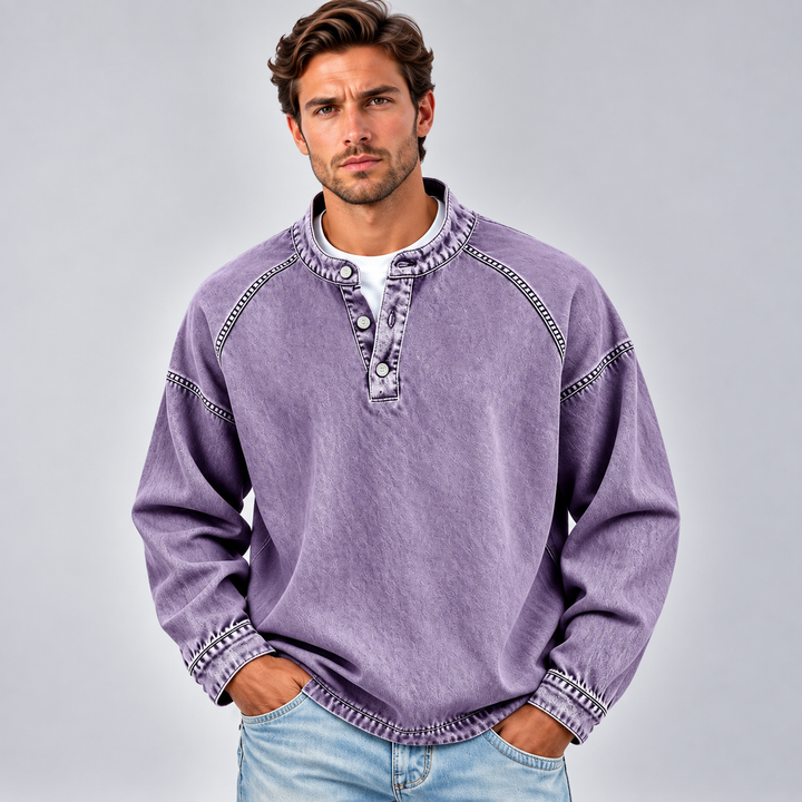 Herre sweatshirt med knaplukning og afslappet pasform