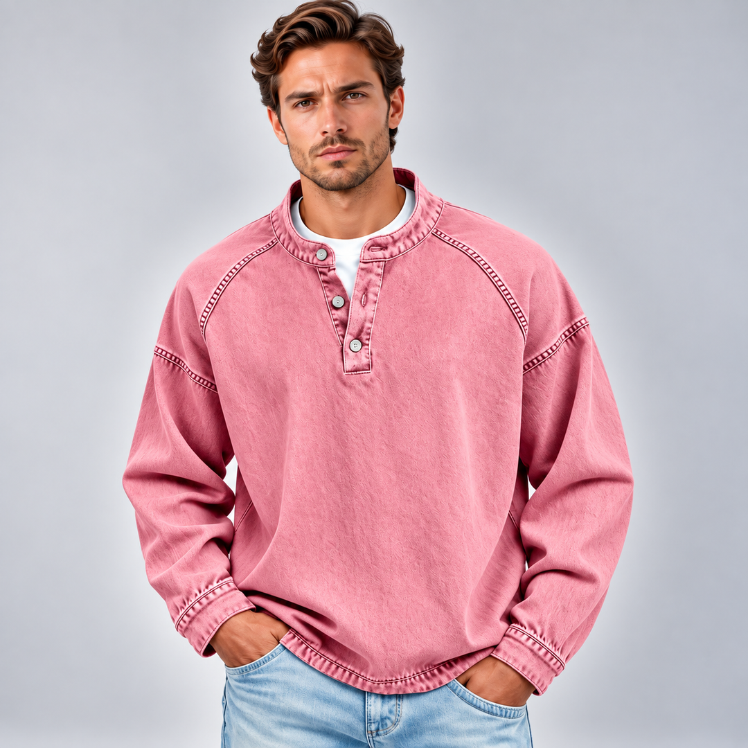 Herre sweatshirt med knaplukning og afslappet pasform