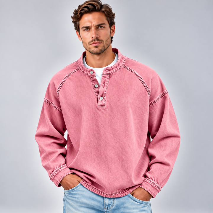 Herre sweatshirt med knaplukning og afslappet pasform