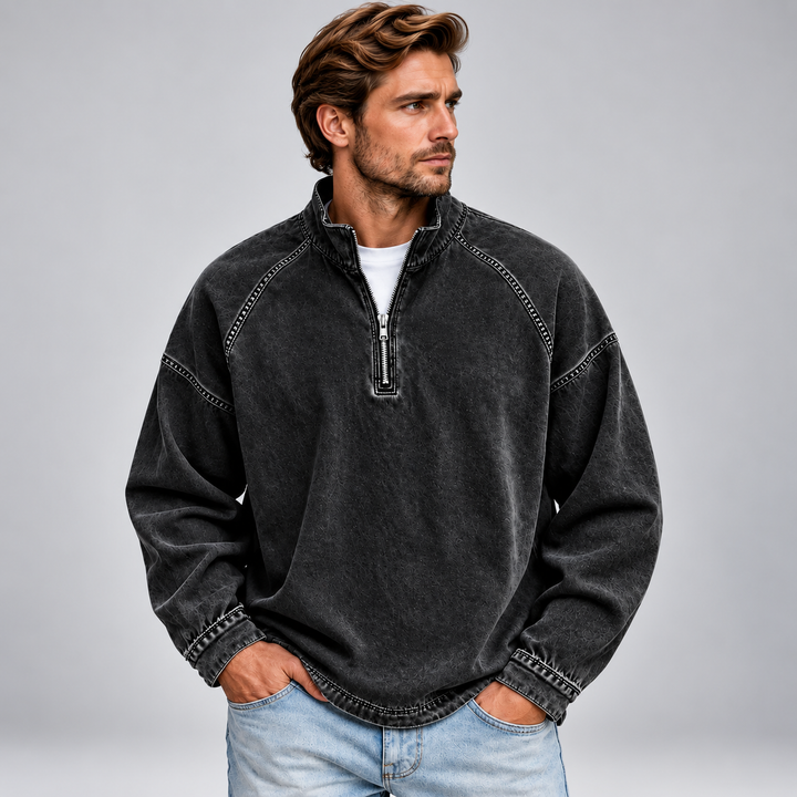 Herre half-zip sweatshirt med høj krave og relaxed fit