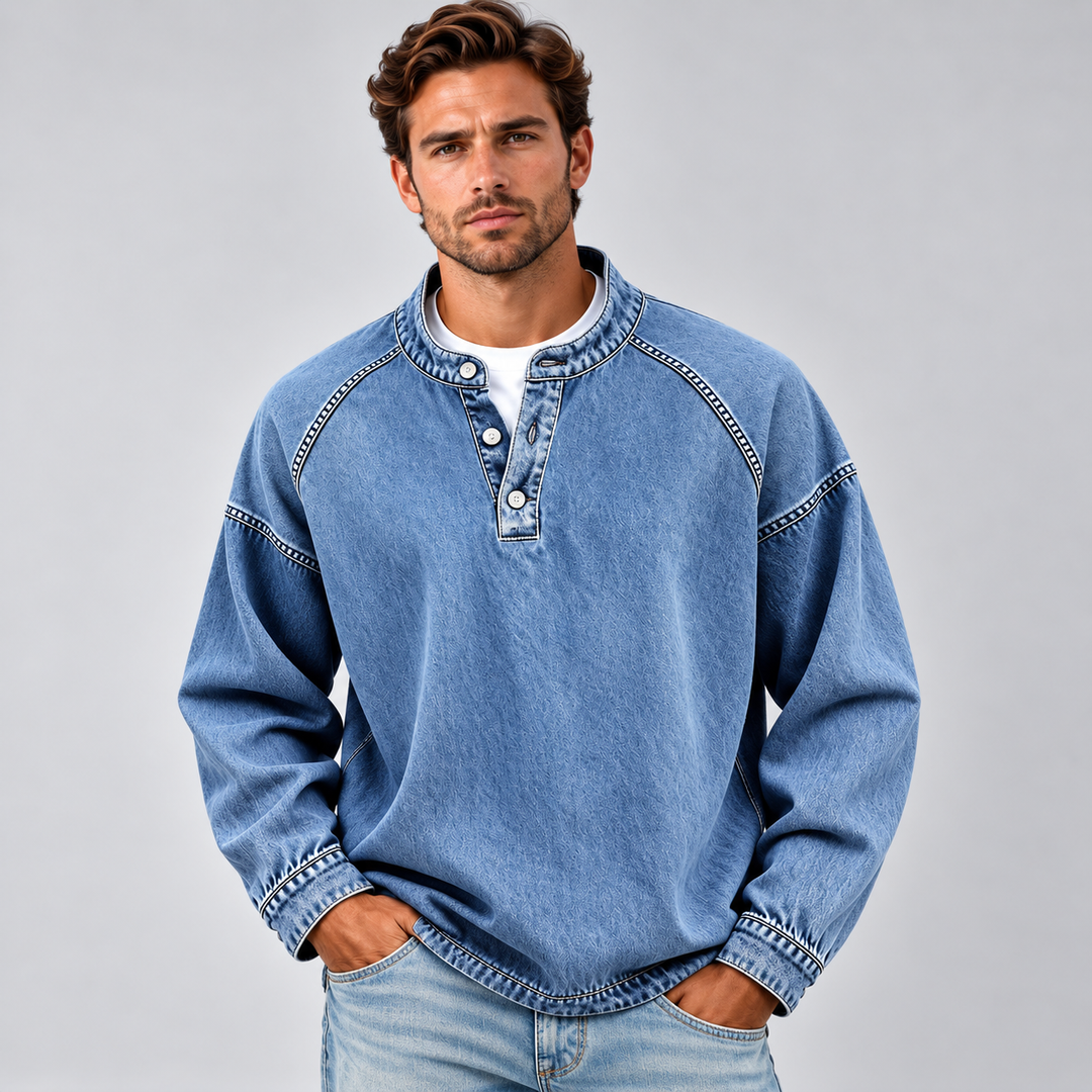 Herre sweatshirt med knaplukning og afslappet pasform
