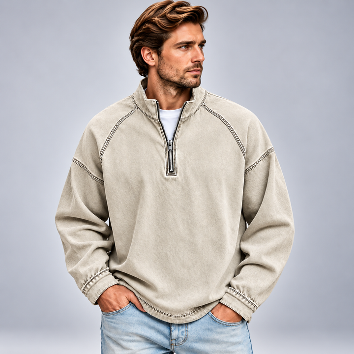 Herre half-zip sweatshirt med høj krave og relaxed fit
