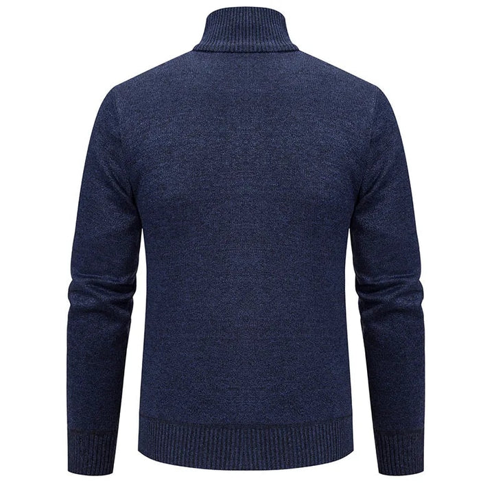 Cardigan herre i navy set bagfra med ribkant