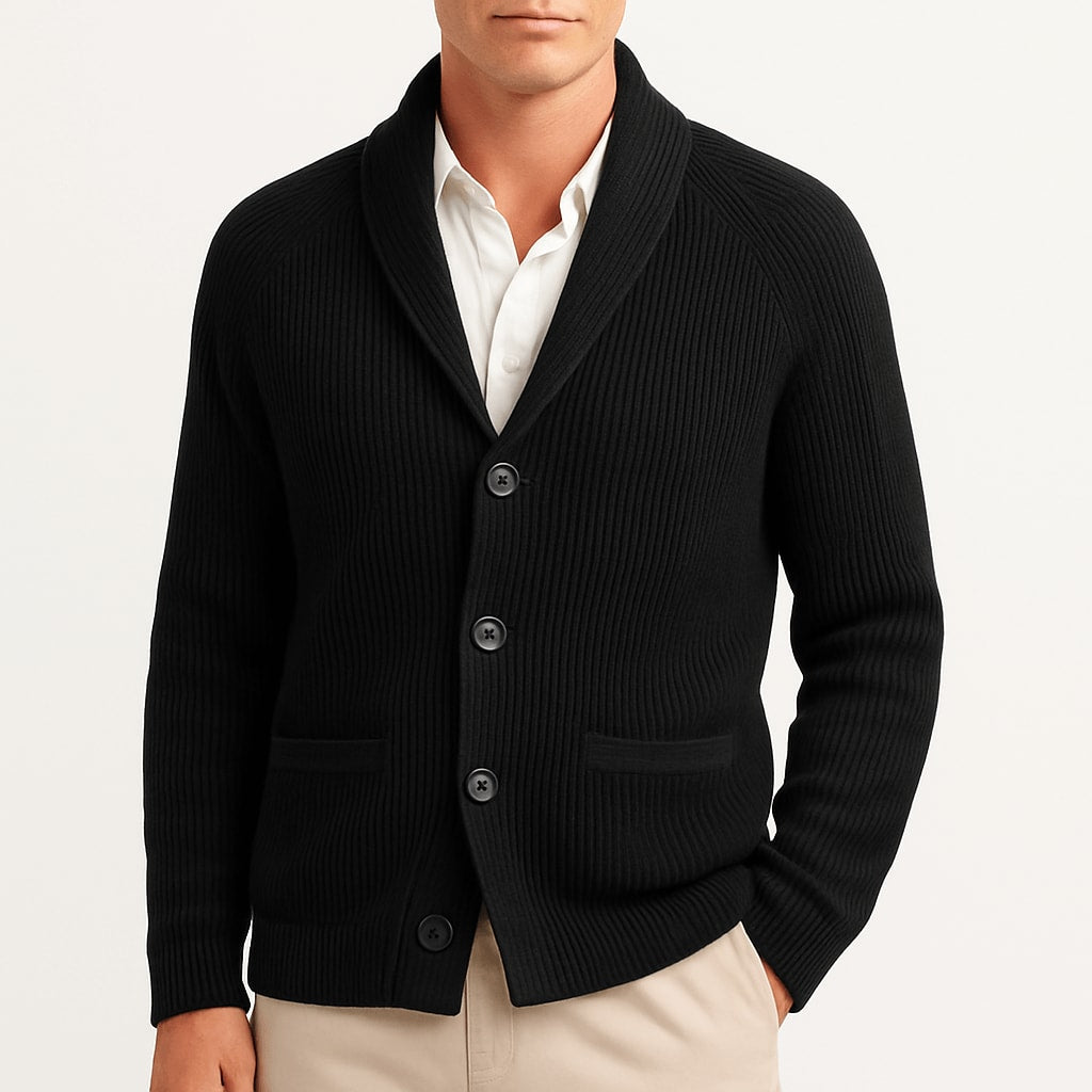 Cardigan herre med sjalskrave og knapper