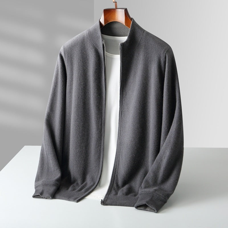 Cardigan til herre i cashmere med lynlås og høj krave