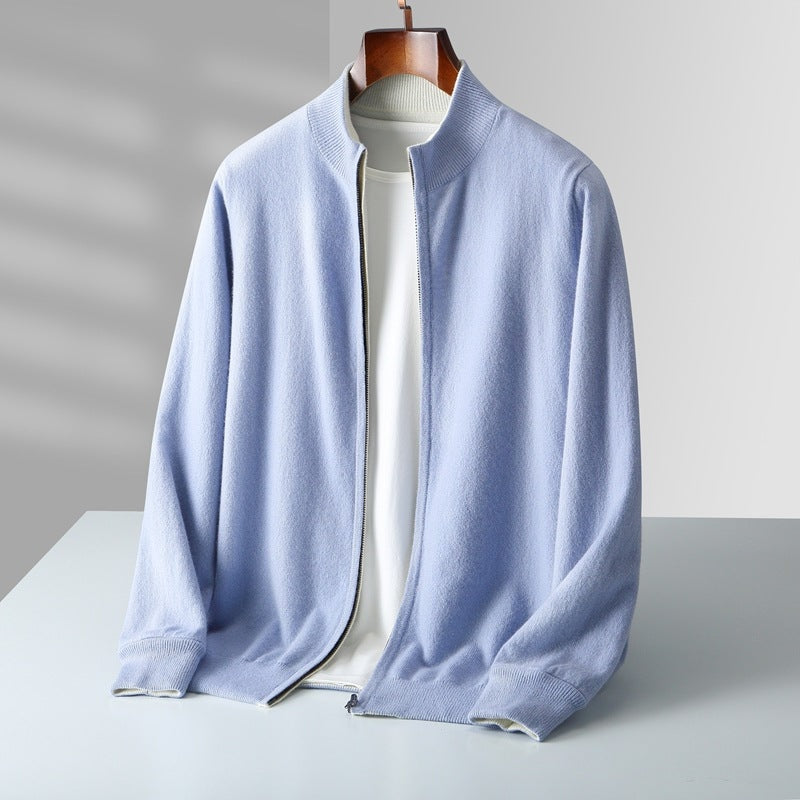 Cardigan til herre i cashmere med lynlås og høj krave