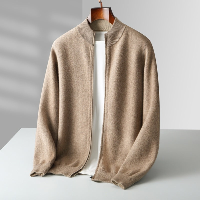 Cardigan til herre i cashmere med lynlås og høj krave