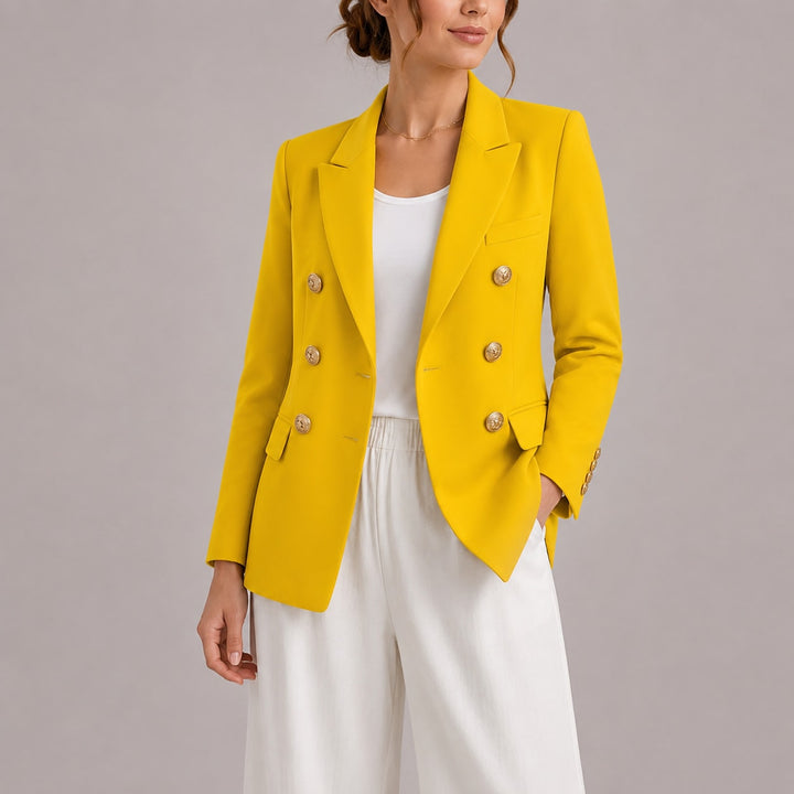 Figursyet blazer dame med guldknapper, dobbeltradet