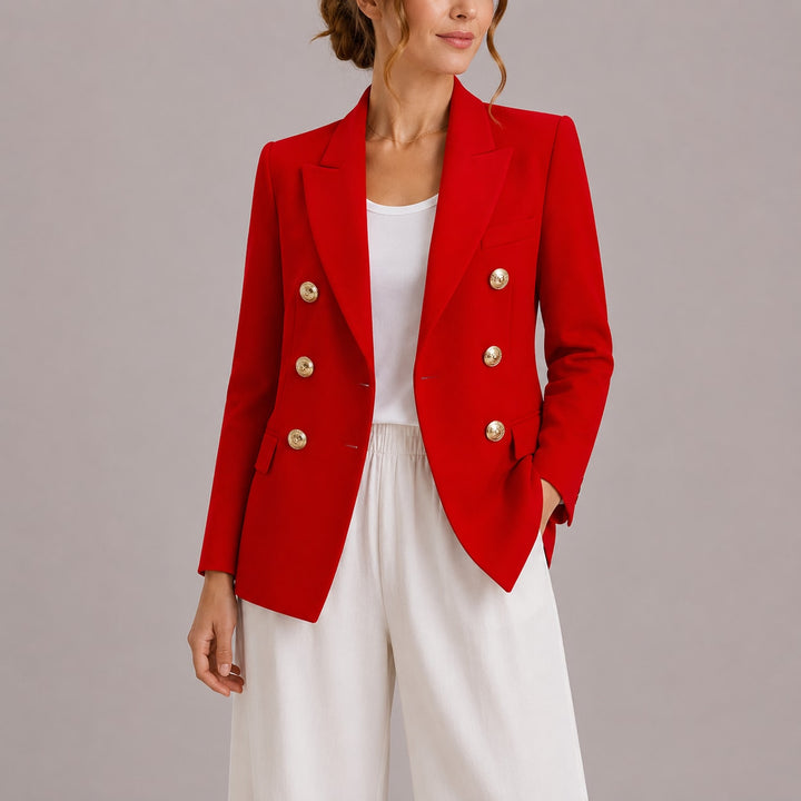 Figursyet blazer dame med guldknapper, dobbeltradet