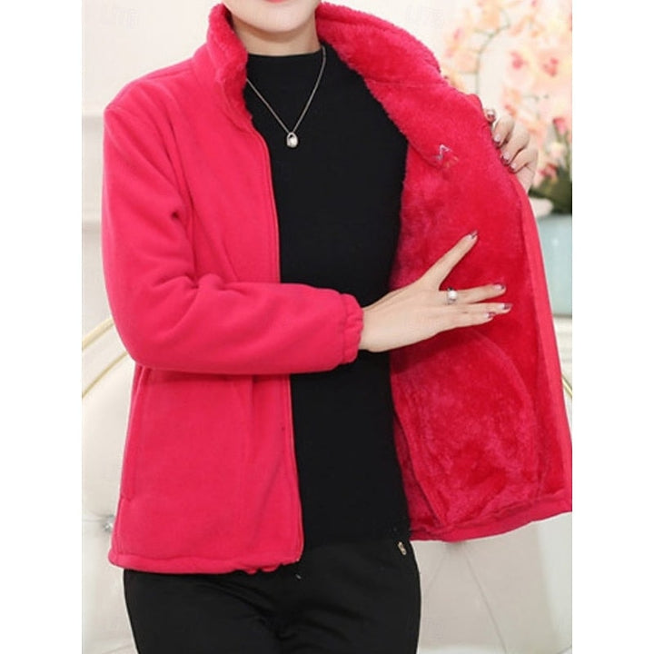 Pink fleece jakke dame med blødt foer og høj krave