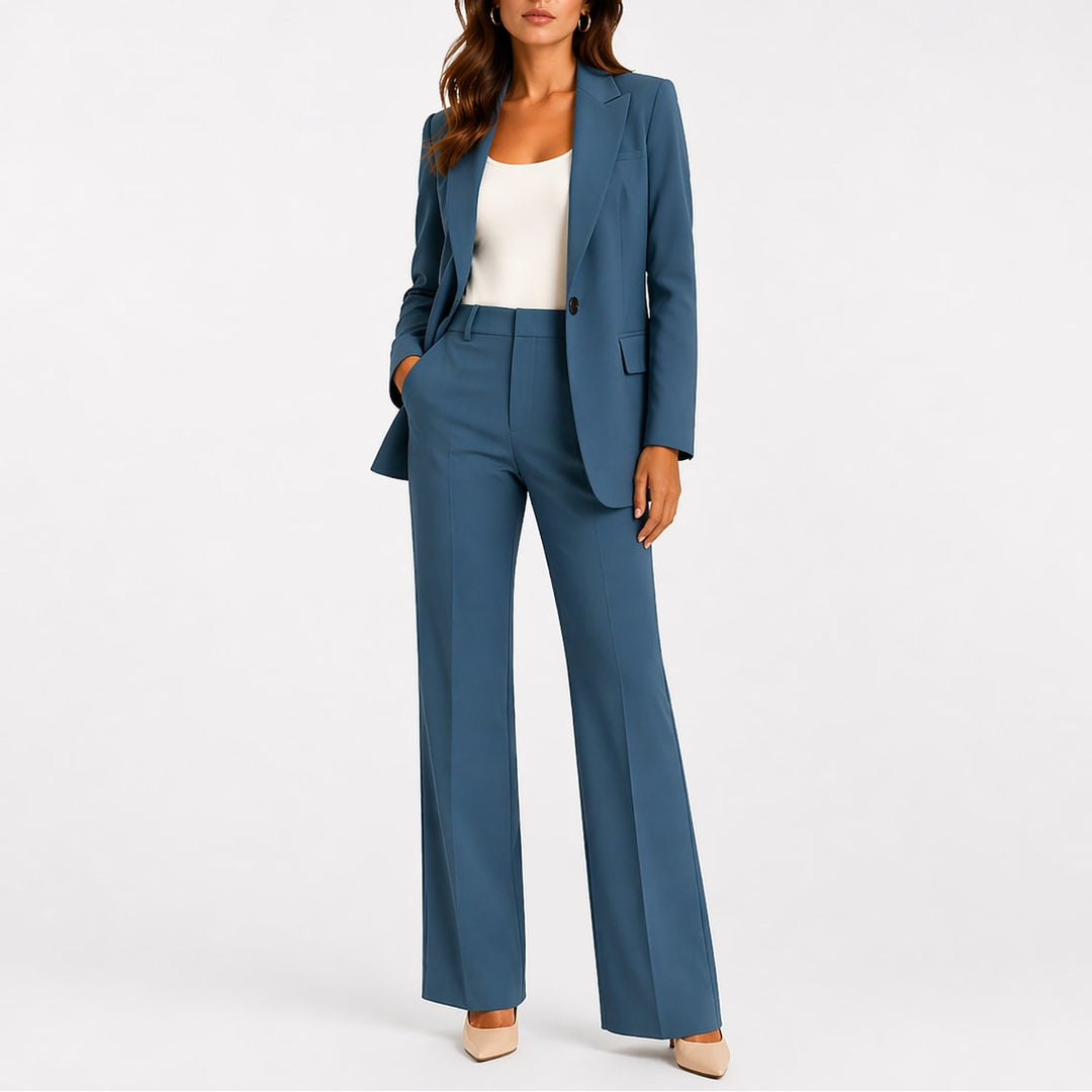 Blå habit dame med enkeltradet blazer og habitbukser