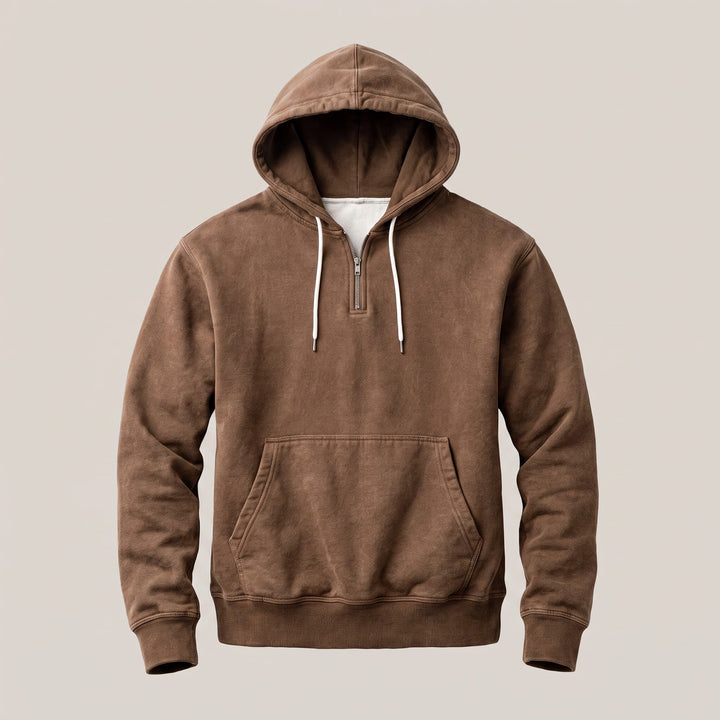 Hoodie herre med lynlås og kængurulomme