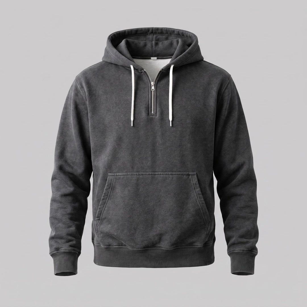 Hoodie herre med lynlås og kængurulomme