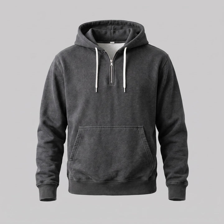 Hoodie herre med lynlås og kængurulomme
