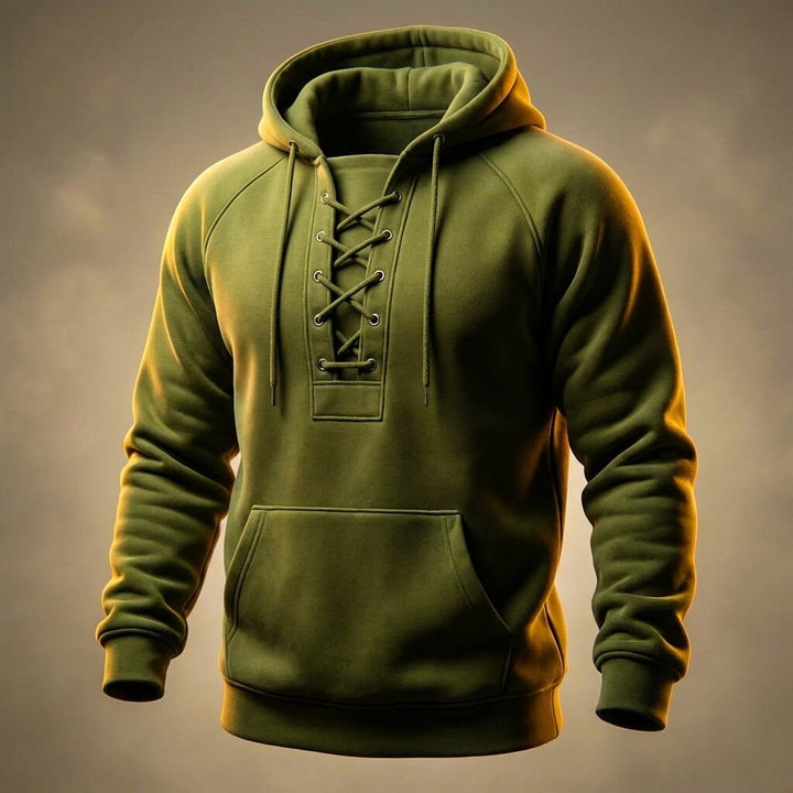 Grøn hoodie herre med snøre foran og kængurulomme