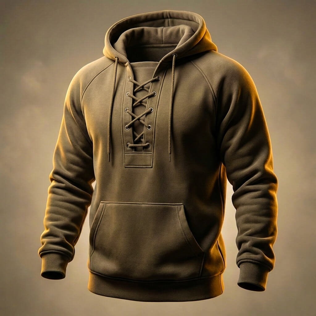Khakibrun hoodie herre med hætte og snøredetalje