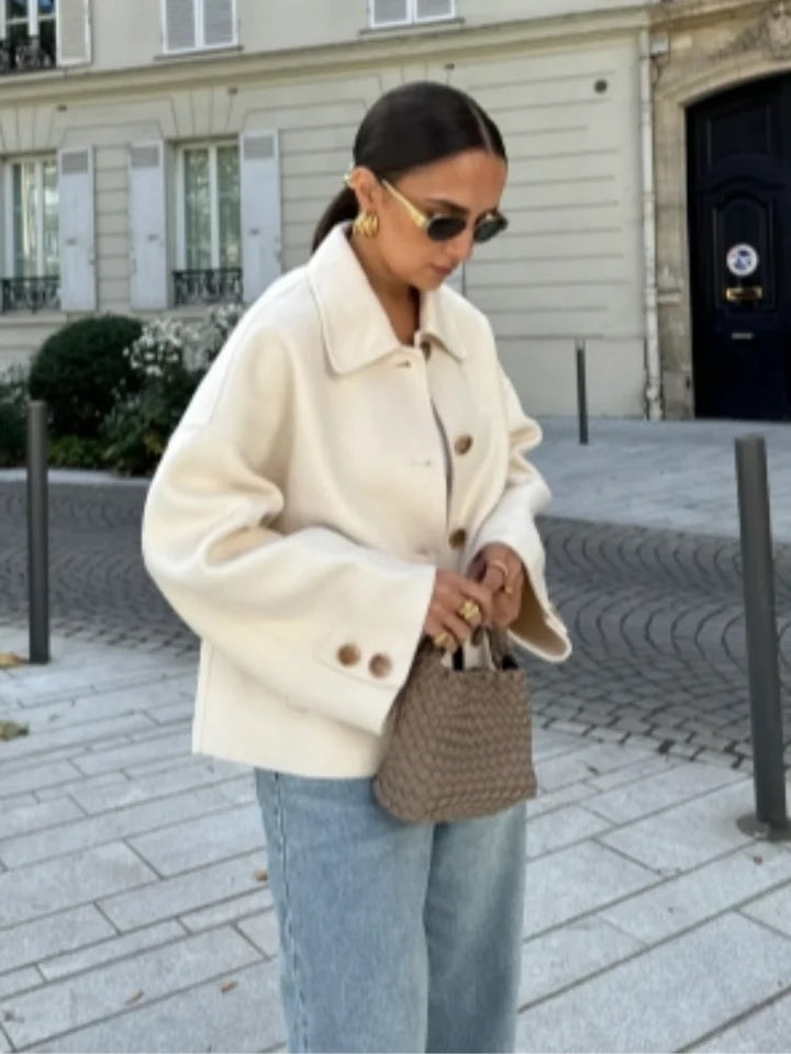 Kort oversized overgangsjakke dame med krave