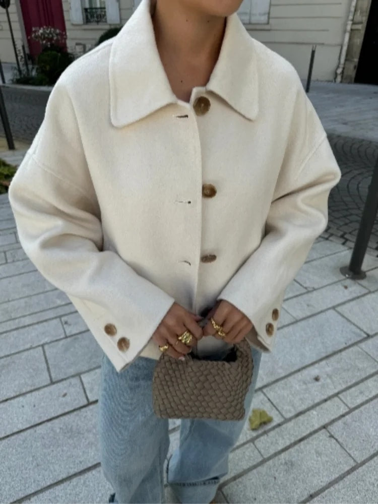 Kort oversized overgangsjakke dame med krave