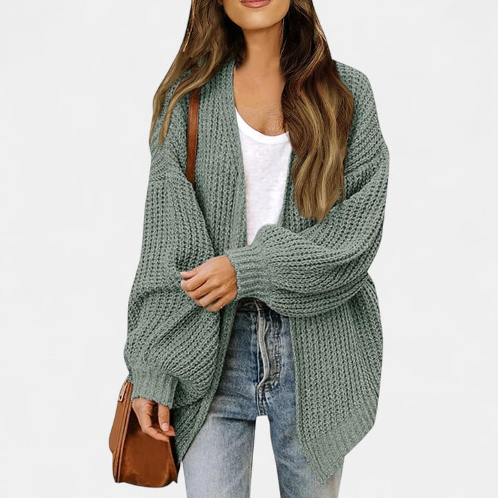Lang cardigan dame i grov strik med oversize pasform
